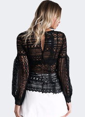 Crochet Lace Boho Top in Black