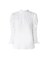 High Neck Rose Motif Lace Insert Chiffon Top