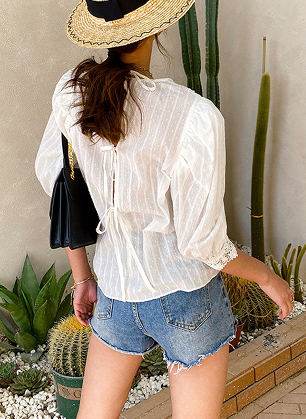 Puffy Sleeve Embroidered Pure Cotton Top in White