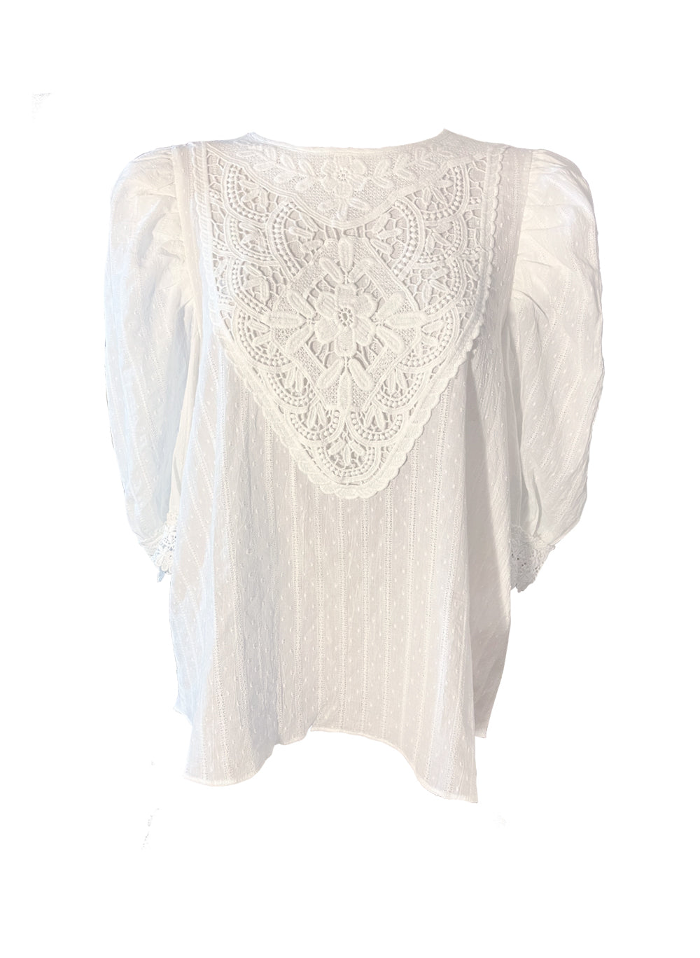 Puffy Sleeve Embroidered Pure Cotton Top in White