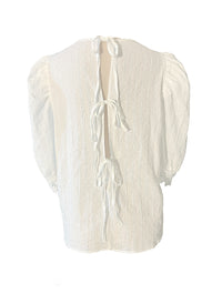 Puffy Sleeve Embroidered Pure Cotton Top in White