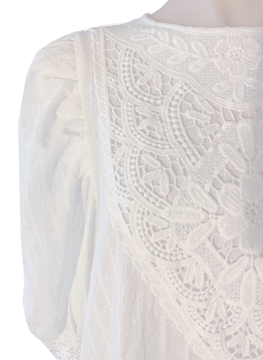 Puffy Sleeve Embroidered Pure Cotton Top in White