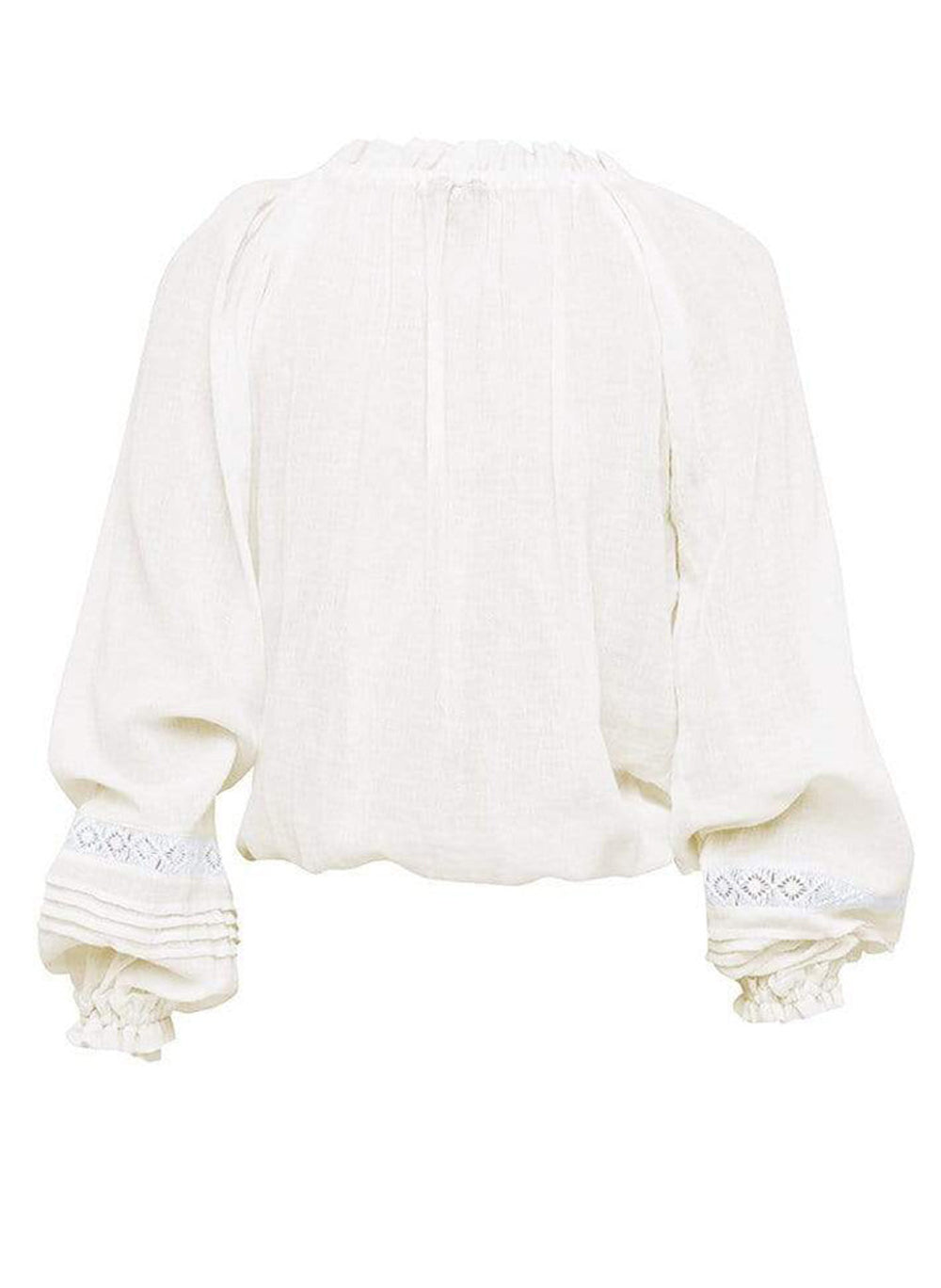 Boho Ruffled Collar Embroidered Pure Cotton Peasant Blouse in Off White