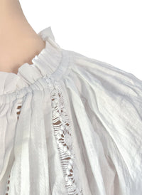 Boho Ruffled Collar Embroidered Pure Cotton Peasant Blouse in Off White