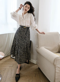 Mandarin Collar Lace Insert Puff-Sleeve Cotton White Shirt