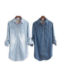 Vintage Cotton Longline Denim Shirt