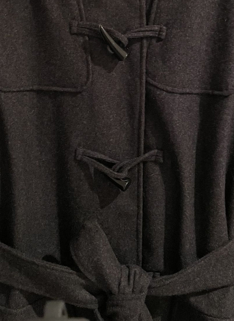 Jessica Alba Inspired Duffel Wool Hooded Coat in Dark Charcoal