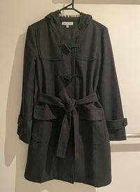 Jessica Alba Inspired Duffel Wool Hooded Coat in Dark Charcoal