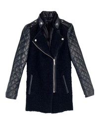 Vanessa Quilted Sleeve Panel Wool Coat in Black